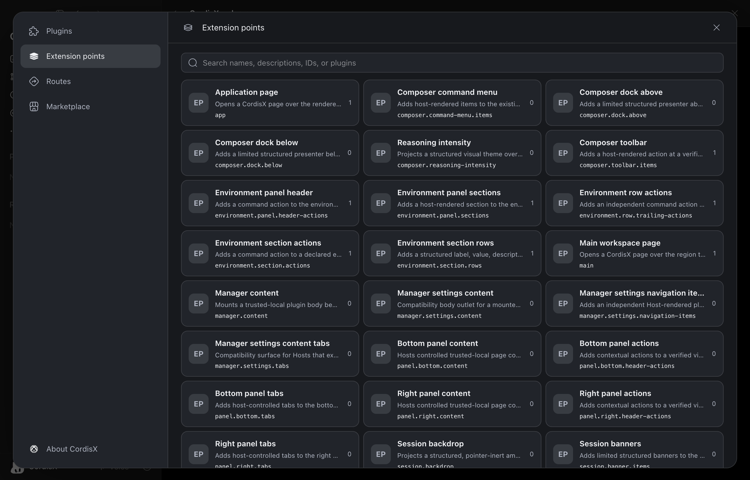CordisX extension points inside Codex Desktop