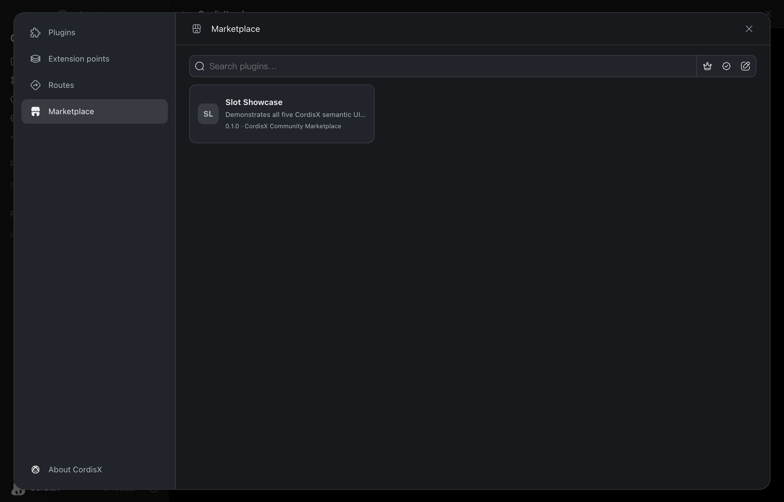 CordisX Marketplace inside Codex Desktop